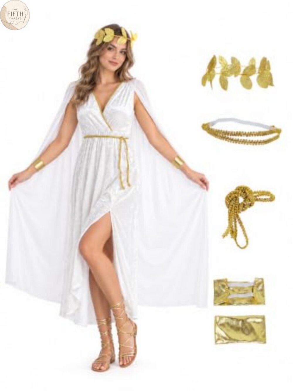 Womens Greek Toga Costume Set Roman Goddess Dress Halloween